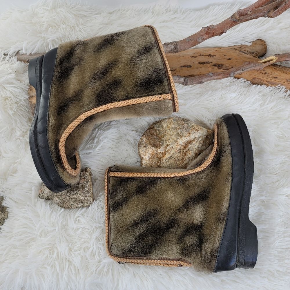 Vintage fuzzy ski boots.